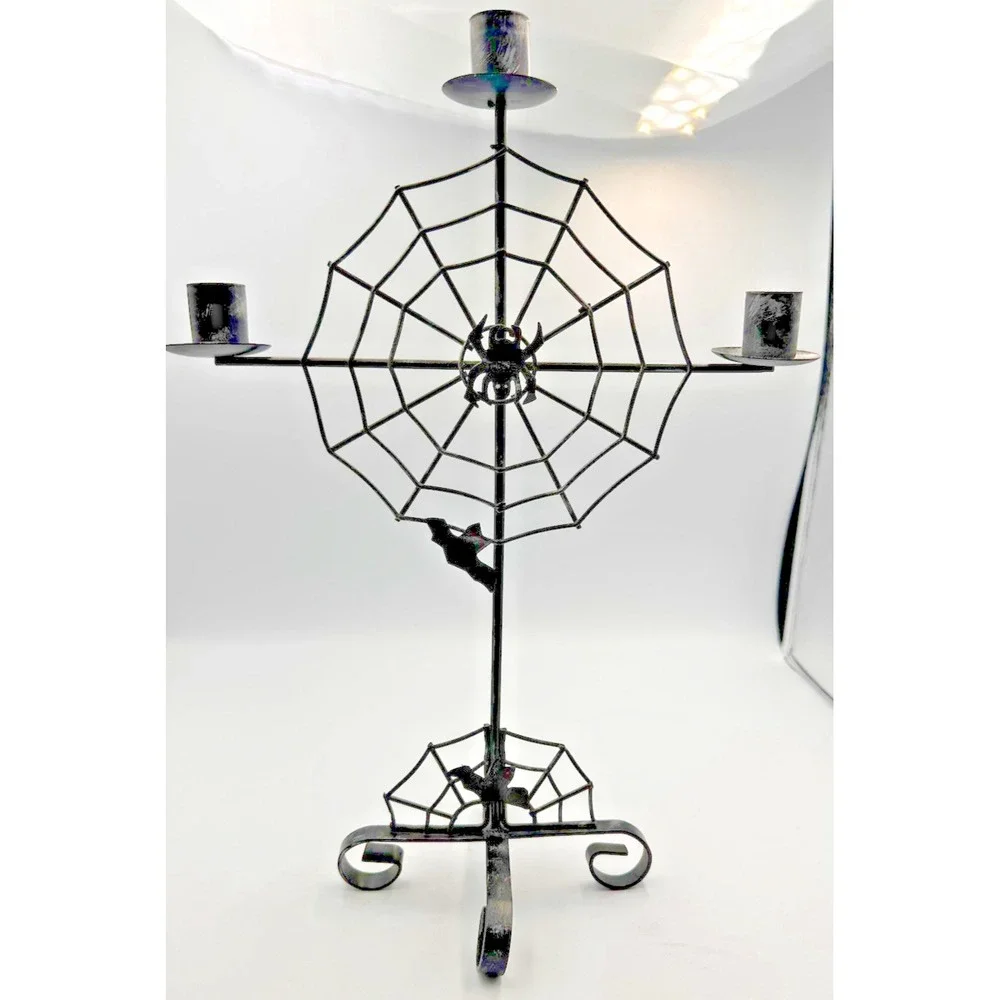 Halloween Candle Holder‎ Candleobra Bats Spiderweb 17 tall x 12 wide 6 base
